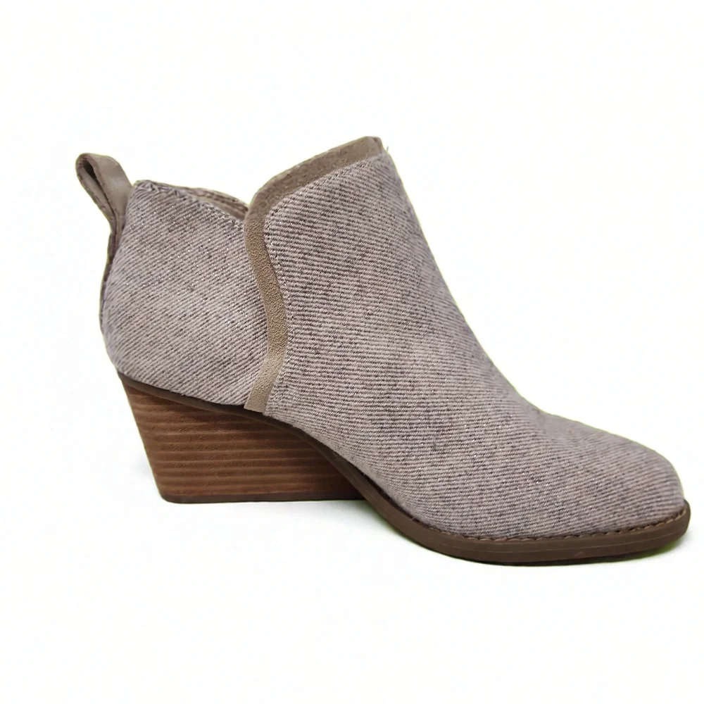 TOMS Kaia Wedge Bootie Size 6 Suede Twill Slip On Ankle Boot Minimalist Smart